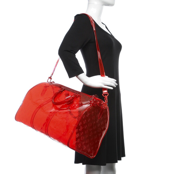 Louis Vuitton Keepall Bandouliere 50 Red PVC Monogram Weekend Duffle Travel Bag - Picture 3 of 10